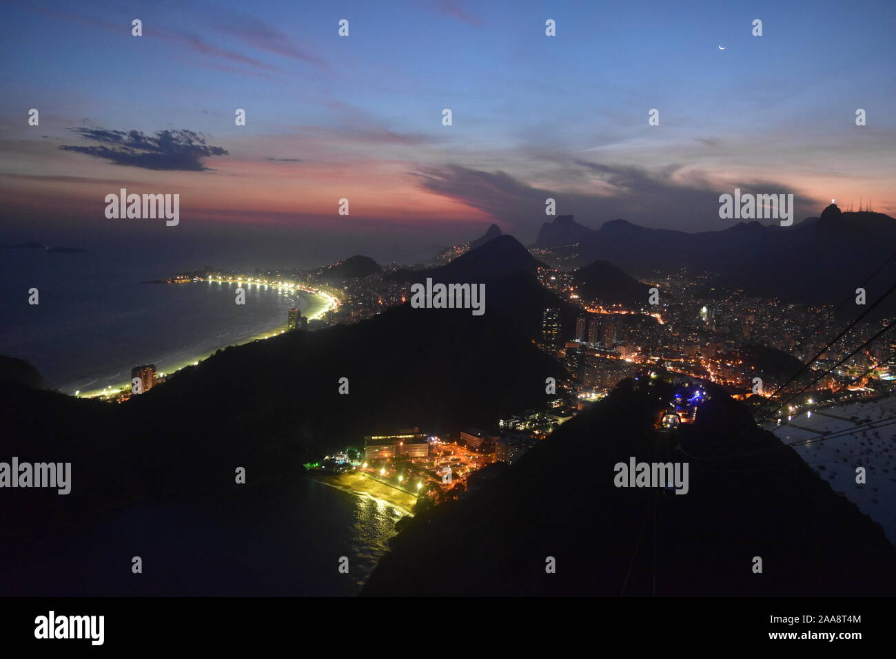 Sunset in Rio de Janeiro. Aerial view from the Pan de Azucar Stock Photo