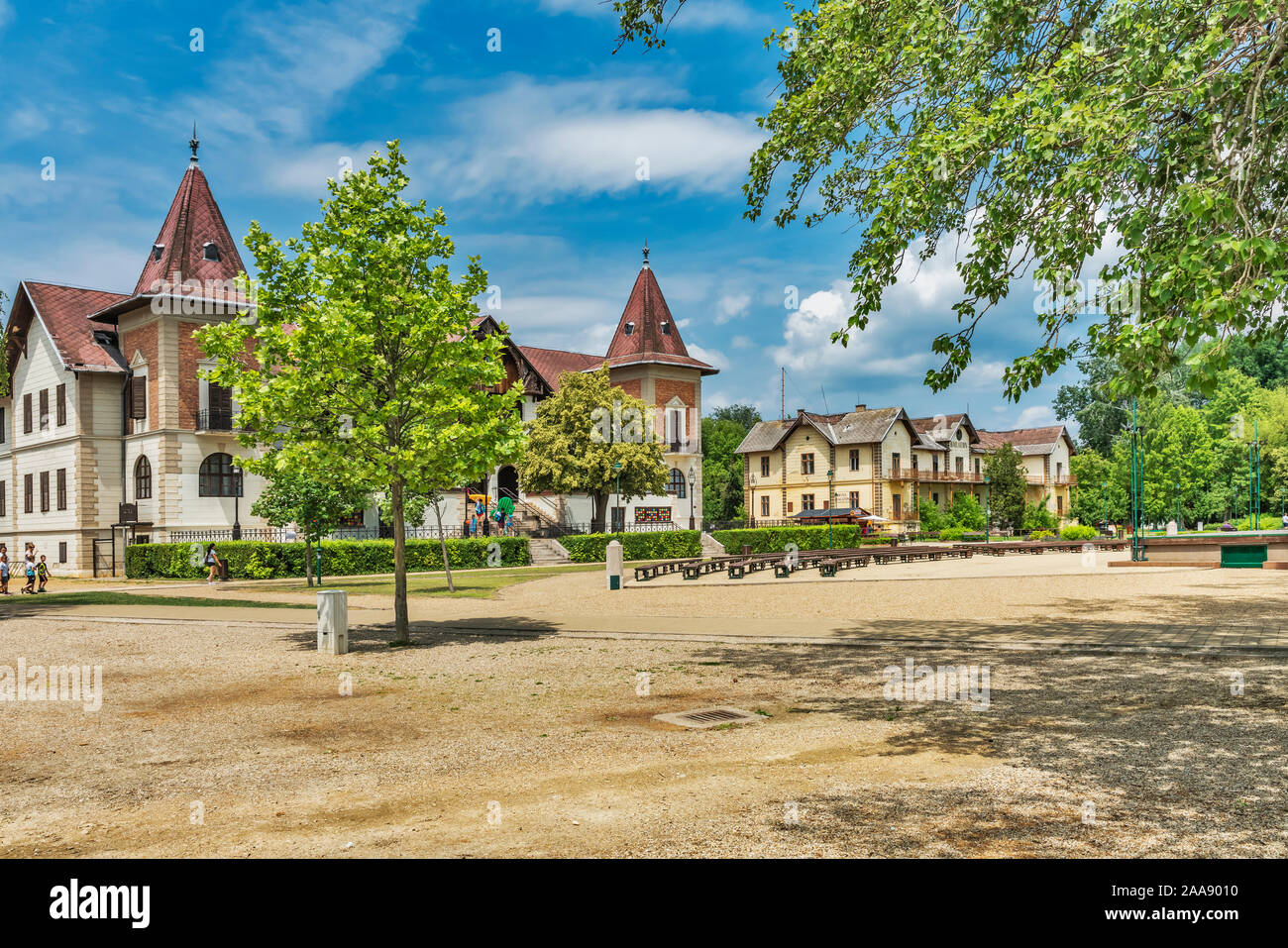Hotel Hullam was opened in 1894. Next to it is the Hotel Balaton, it was opened in 1895, Keszthely, Zala county, Western Transdanubia, Hungary, Europe Stock Photo