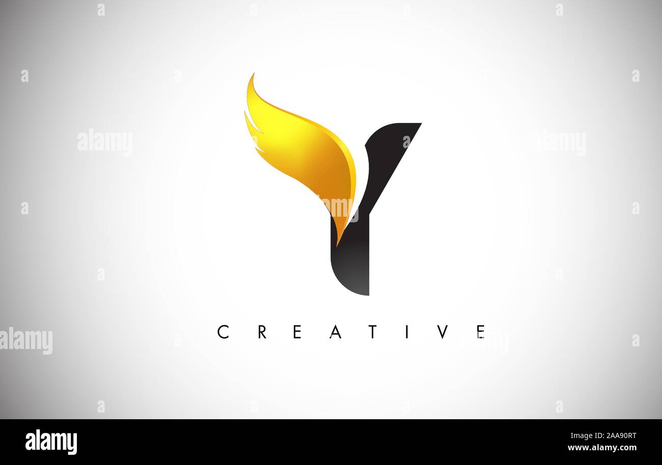 Gold Y Letter Wings Logo Design Icon. Flying Wing Letter Logo with ...