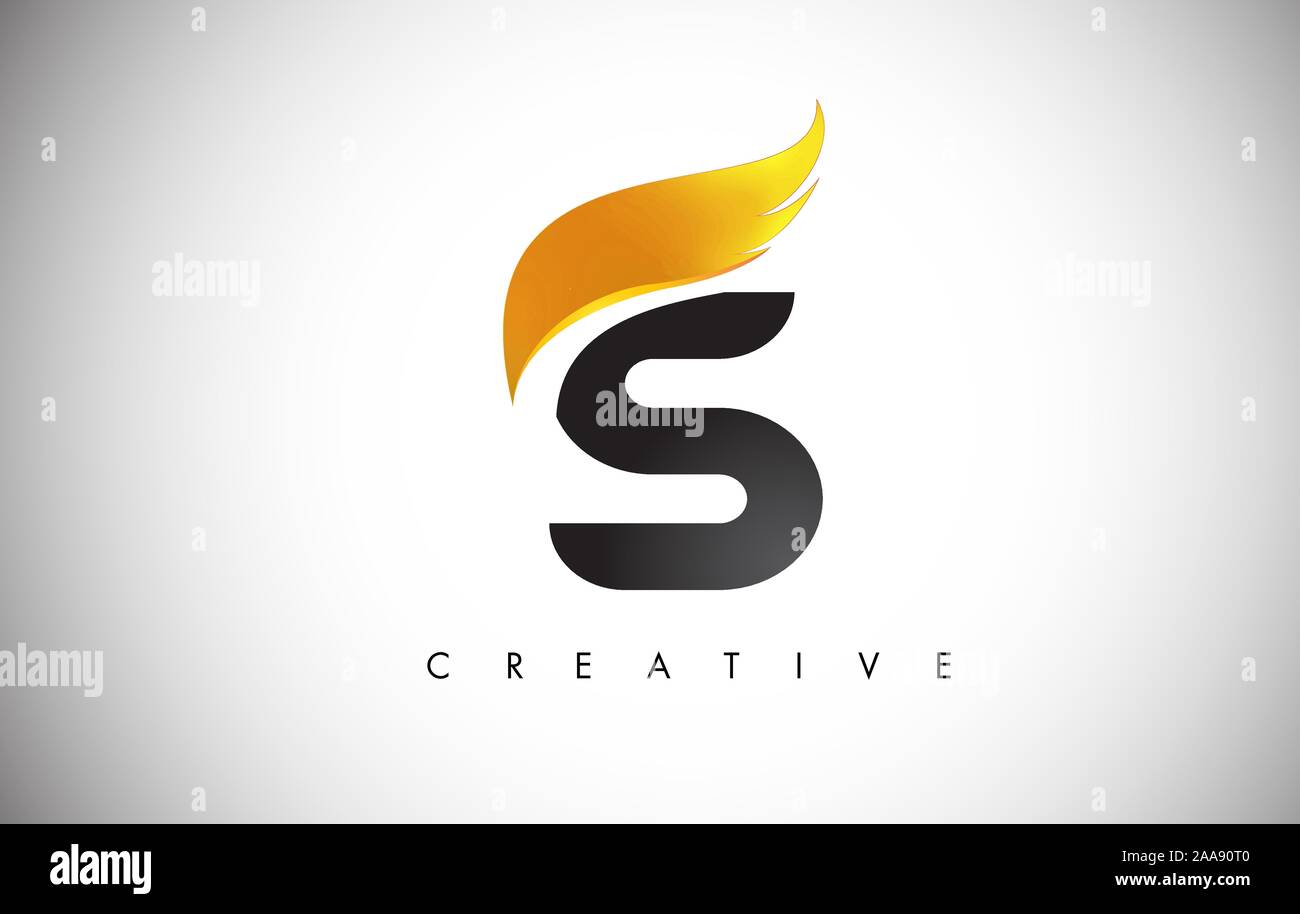 Gold S Letter Wings Logo Design Icon. Flying Wing Letter Logo with ...