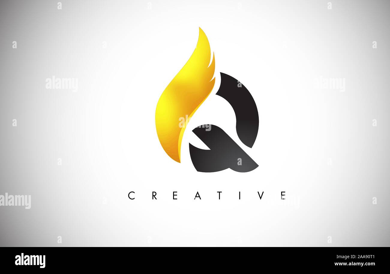 Gold Q Letter Wings Logo Design Icon. Flying Wing Letter Logo with ...