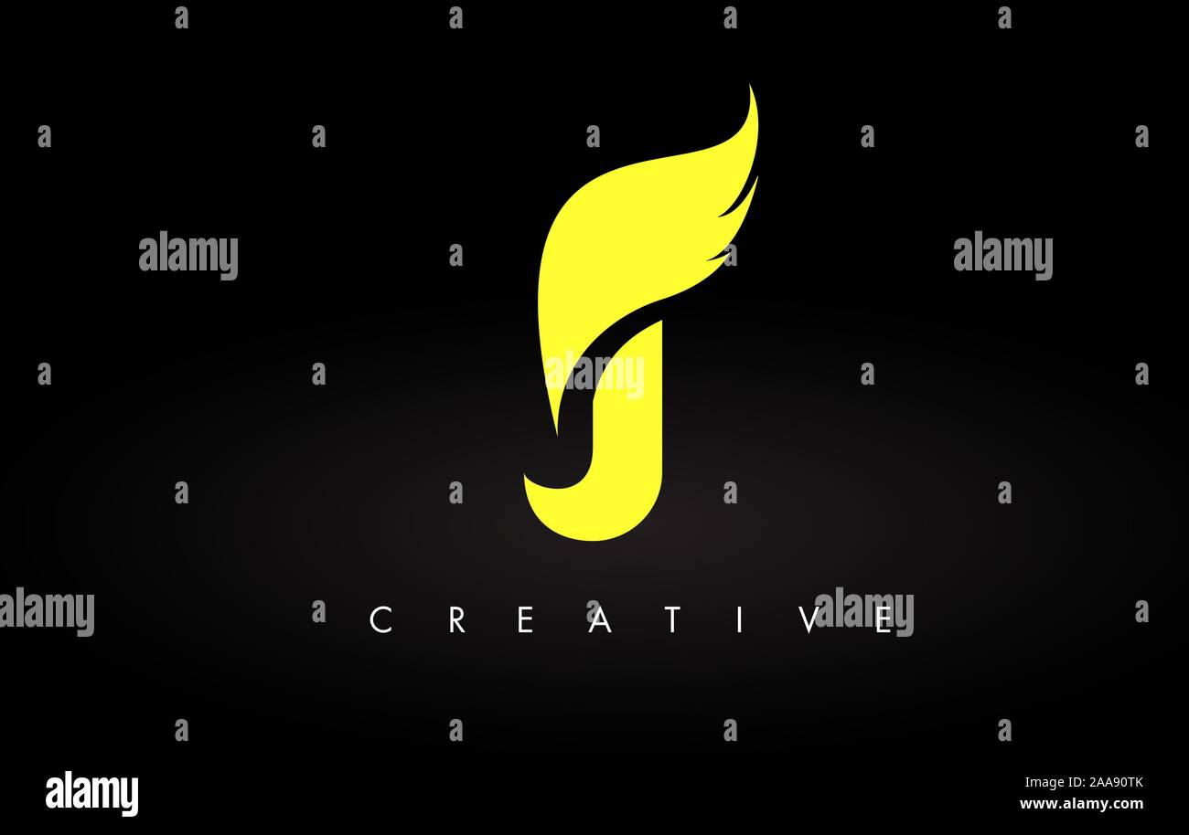 Letter J logo Icon with Yellow Colors and Wing Design Vector on Black ...