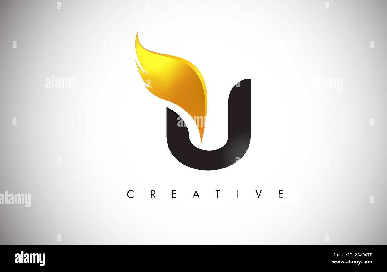 Gold U Letter Wings Logo Design Icon. Flying Wing Letter Logo with ...