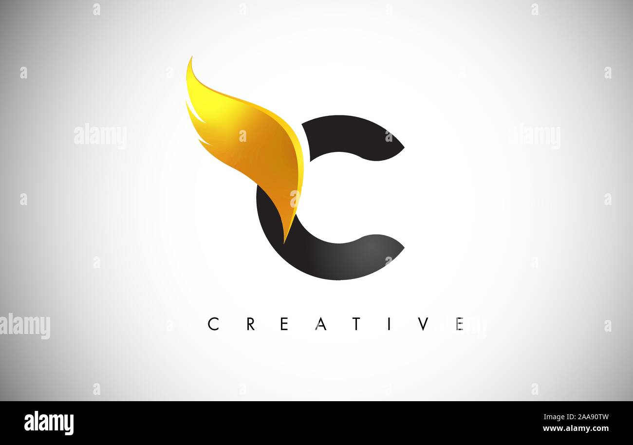 Gold C Letter Wings Logo Design Icon. Flying Wing Letter Logo with ...