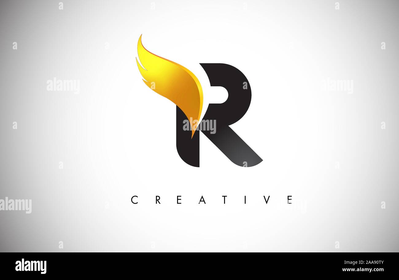 Gold R Letter Wings Logo Design Icon. Flying Wing Letter Logo with ...