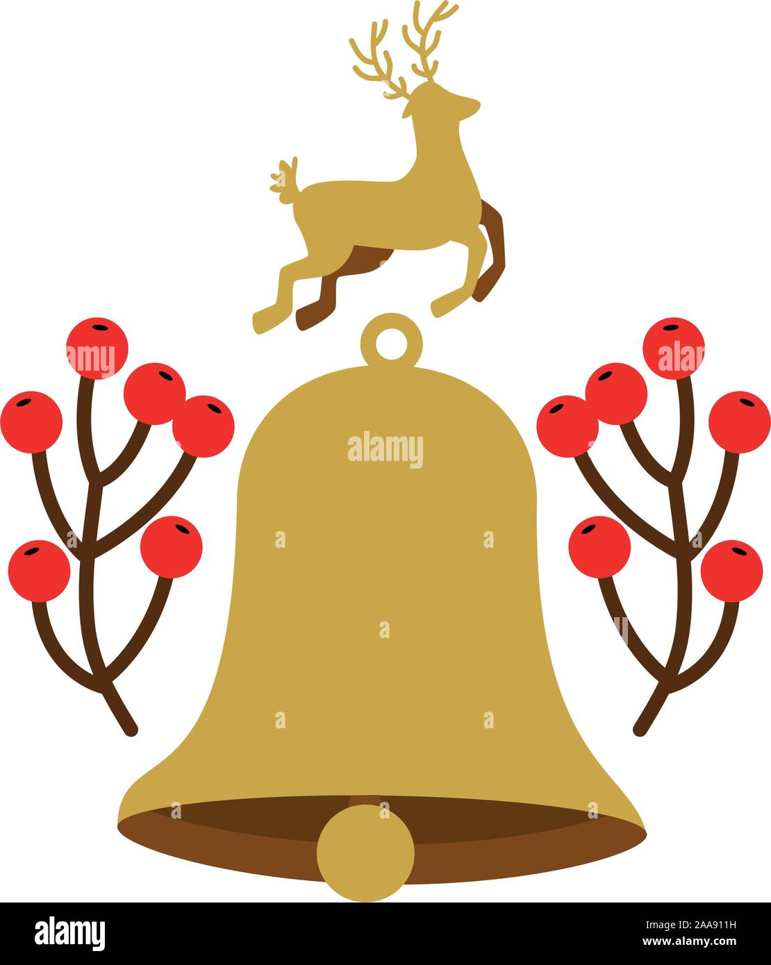 bell christmas decoration with reindeer and branches Stock Vector Image