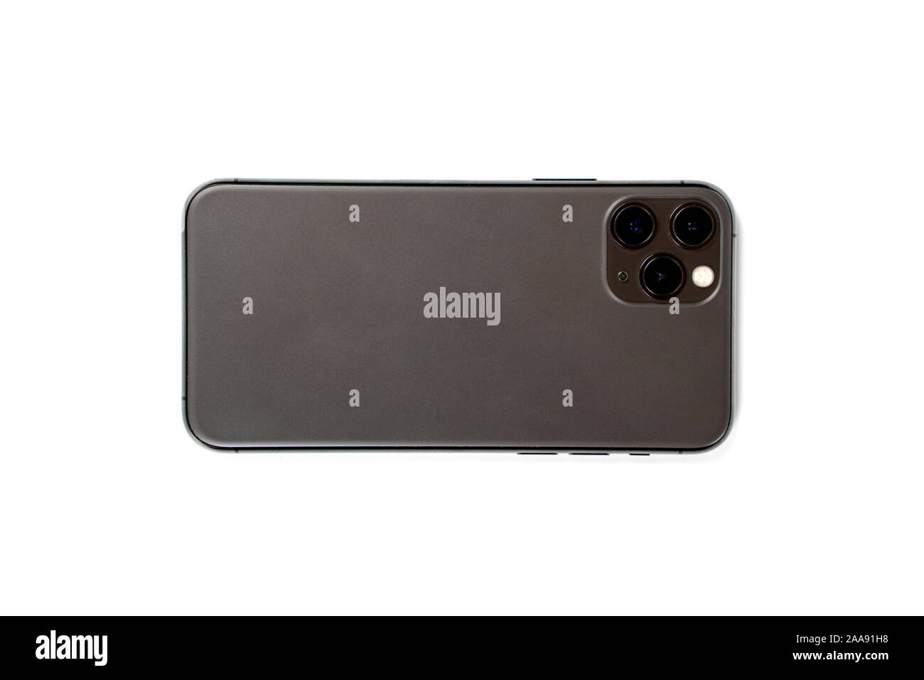 Isolated smartphone on white background, back side, lens, camera Stock Photo