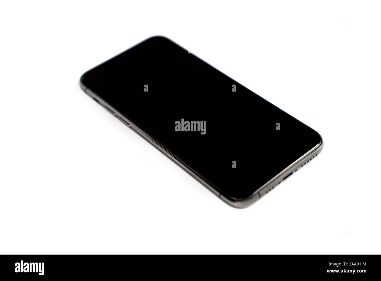 Isolated smartphone on white background, front side, display Stock Photo