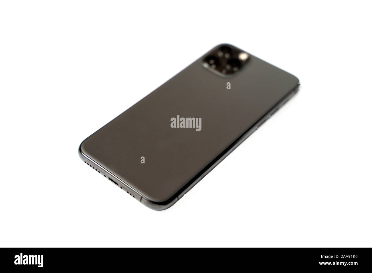Isolated smartphone on white background, back side, lens, camera Stock Photo