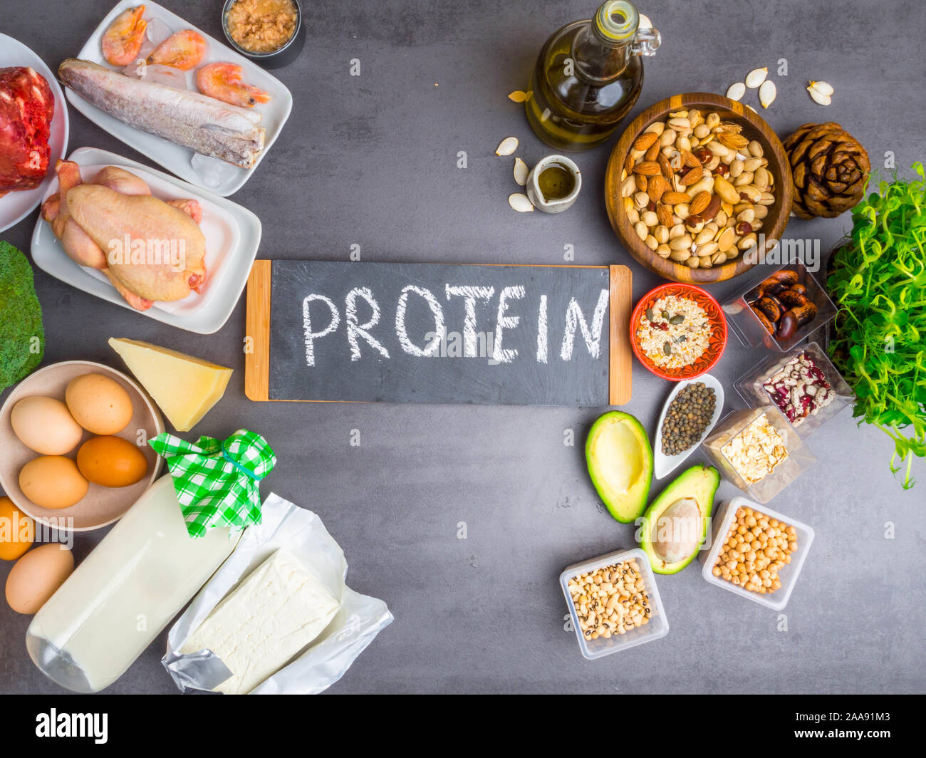 Healthy Diet mix of foods that are a rich source of proteins