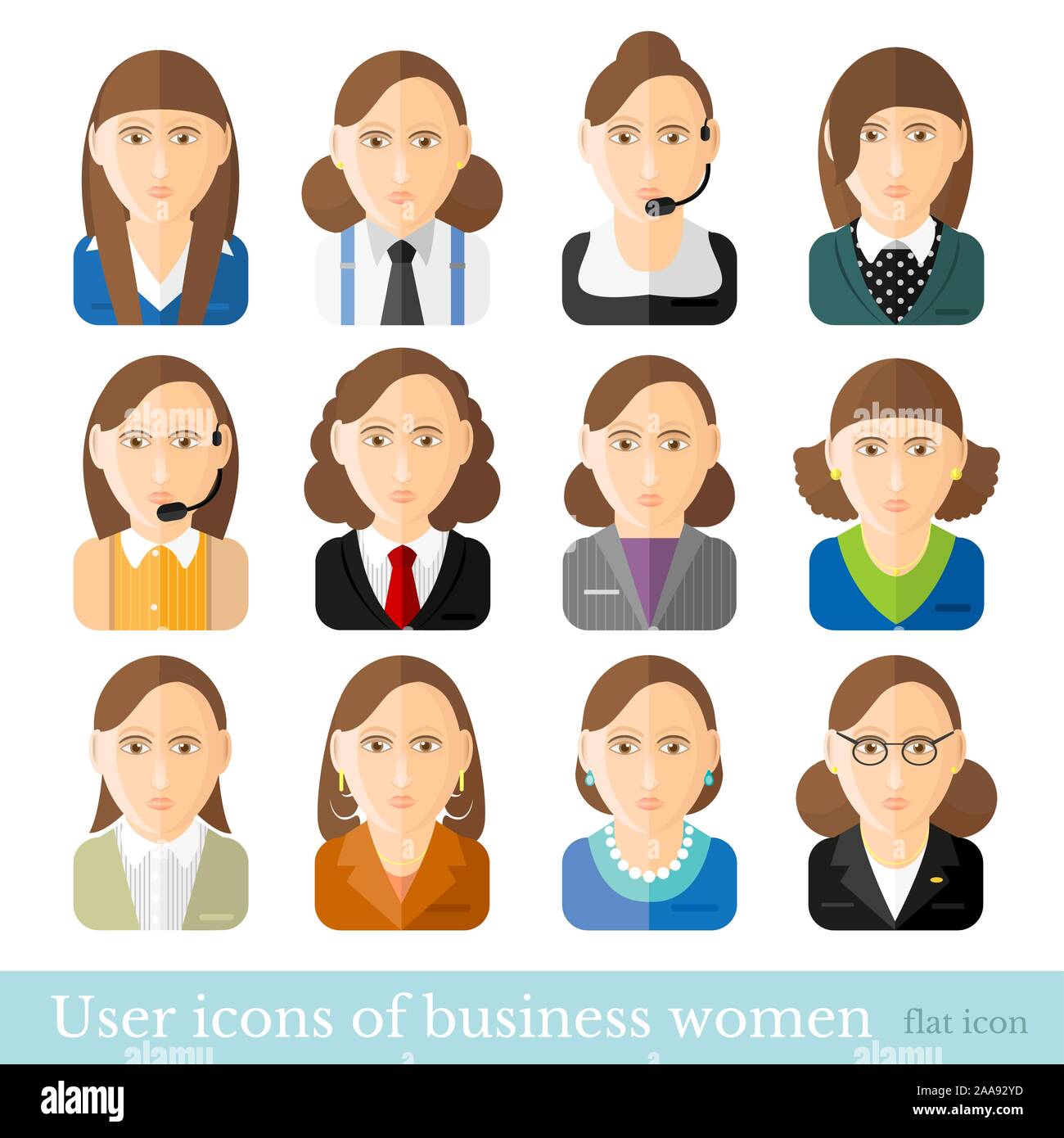 Set of business women icons in flat style. Different occupations age ...