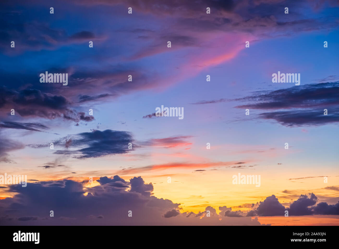 Beautiful evening sky with clouds, sunset, abstract blurred background. Stock Photo