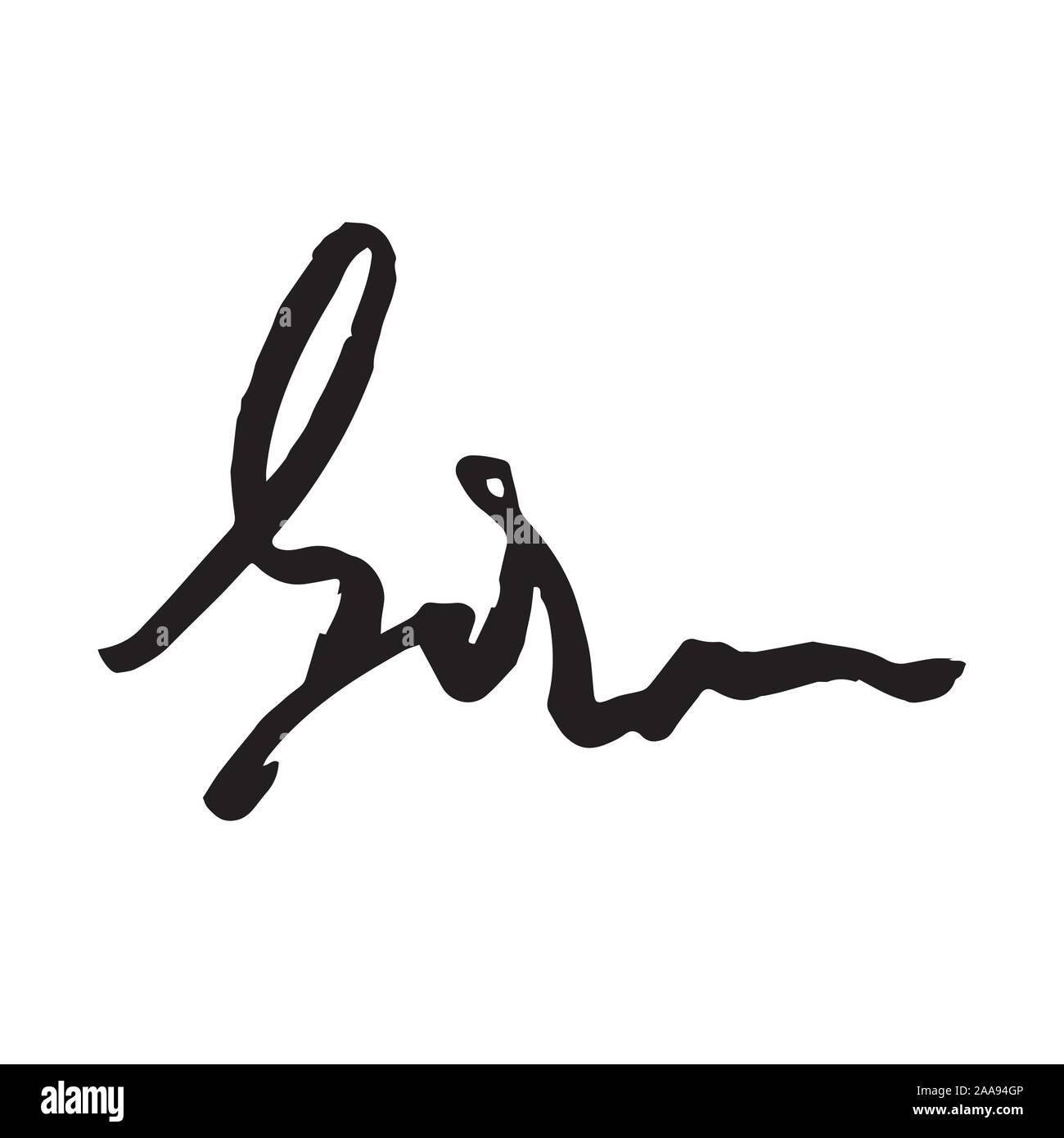 Unreadable handwriting font signature text on white background Stock