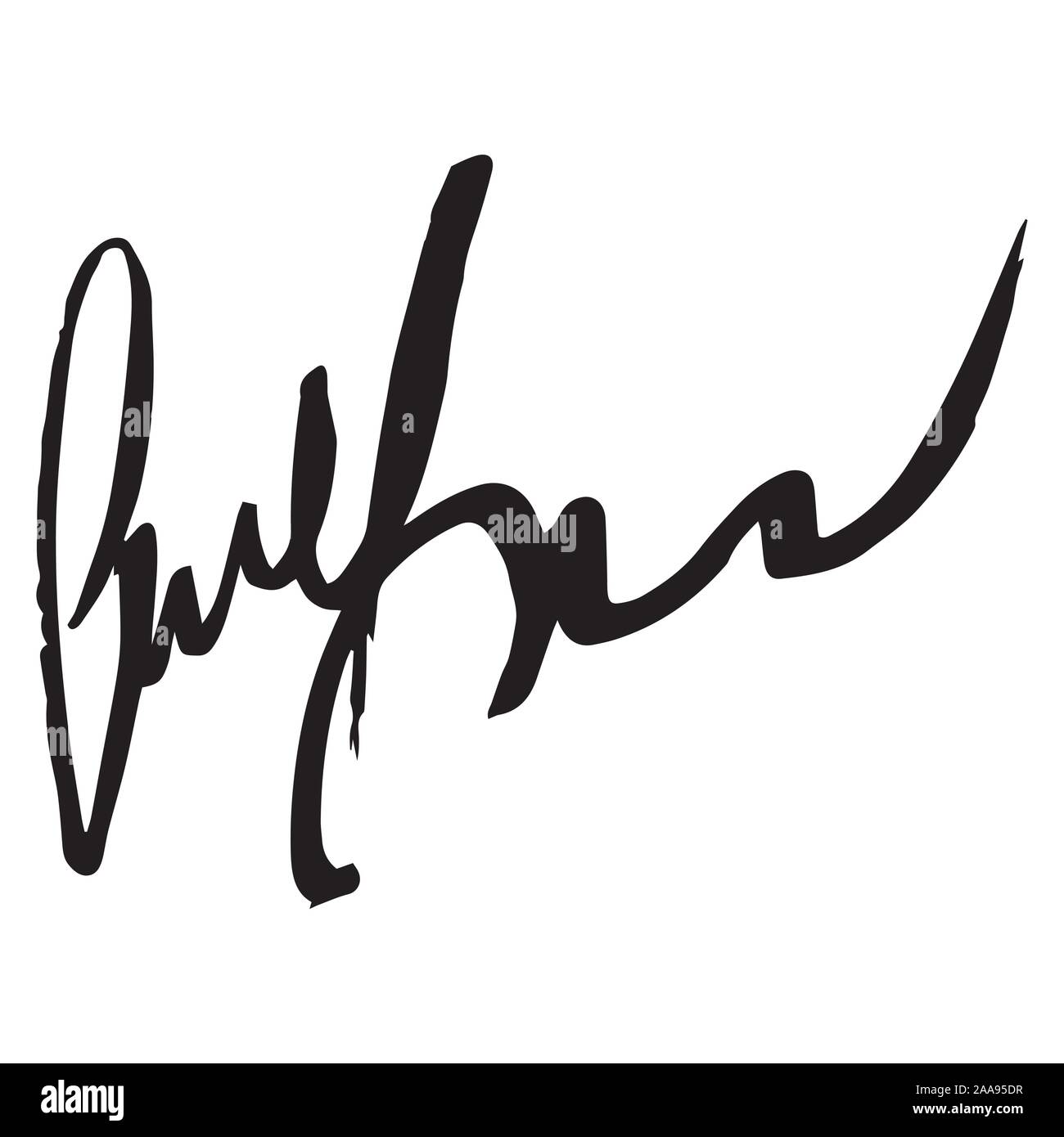 Unreadable handwriting font signature text on white background Stock