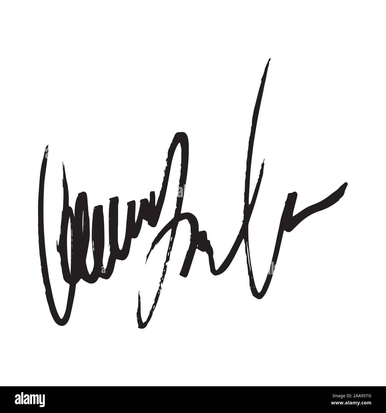 Unreadable handwriting font signature text on white background Stock