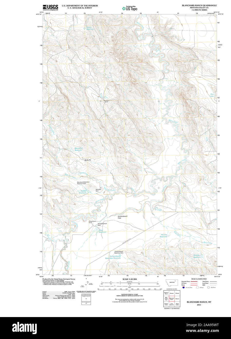 USGS TOPO Map Montana MT Blanchard Ranch 20110706 TM Restoration Stock