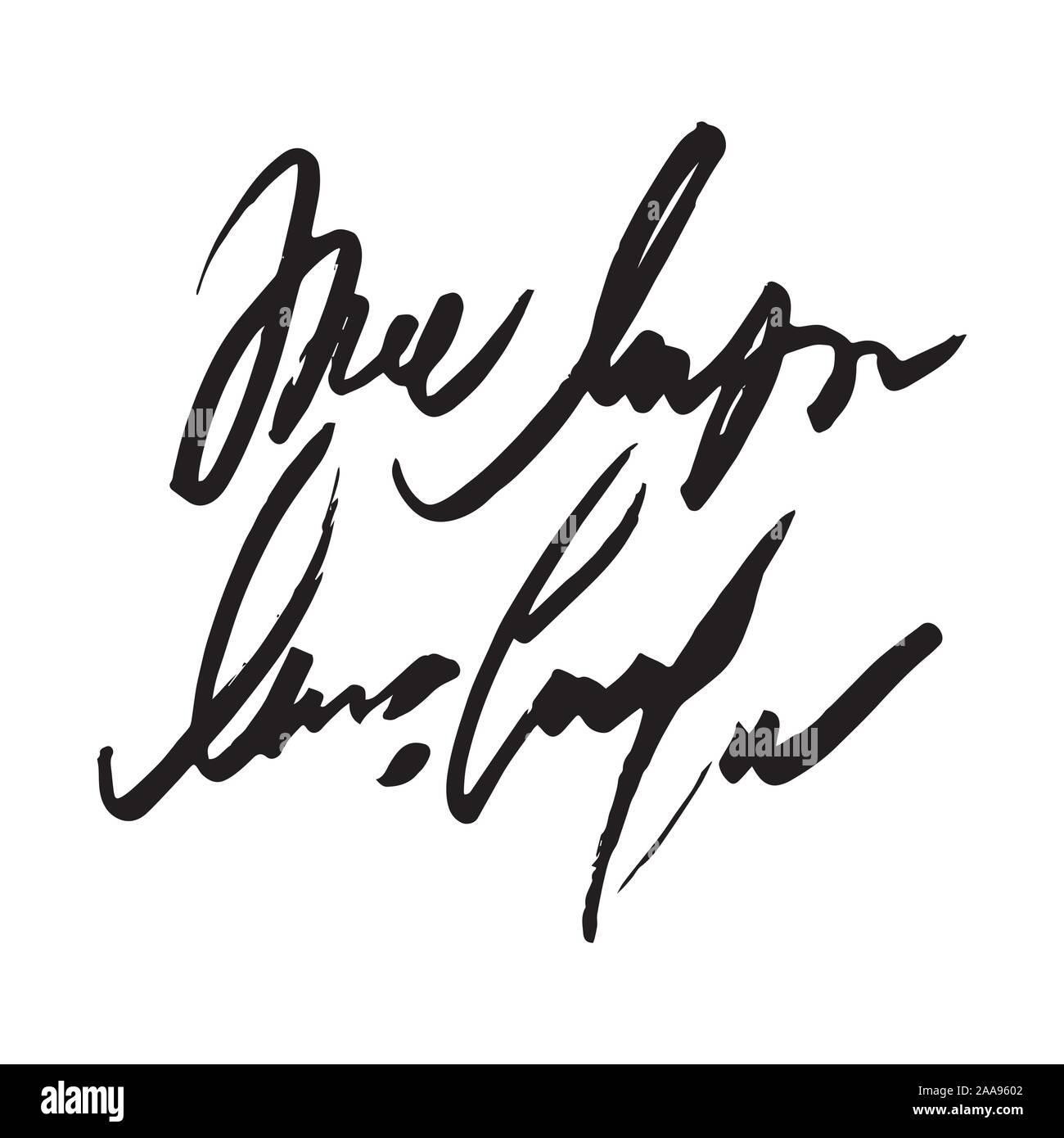 Unreadable handwriting font signature text on white background Stock