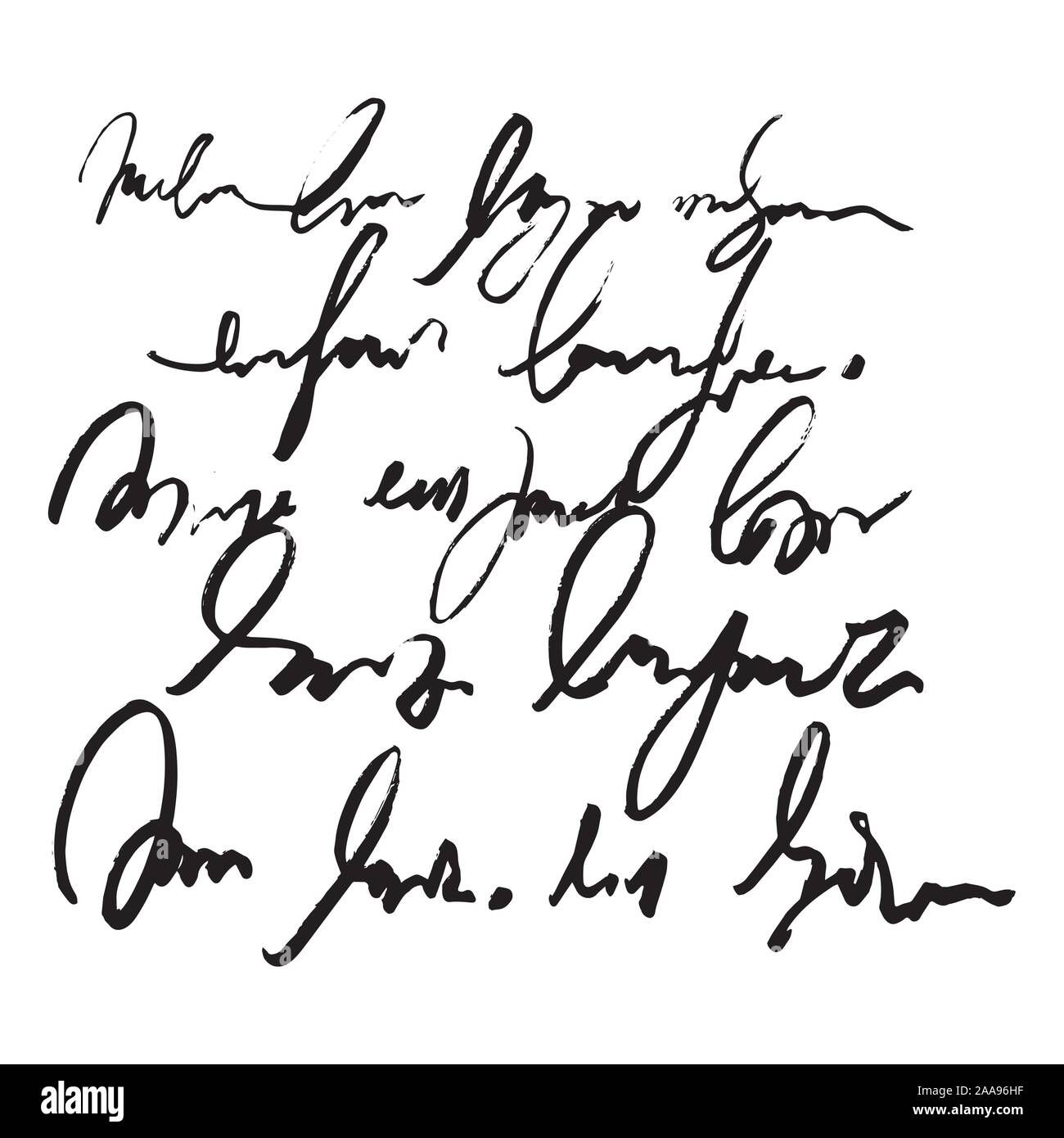 Unreadable handwriting font signature text on white background Stock