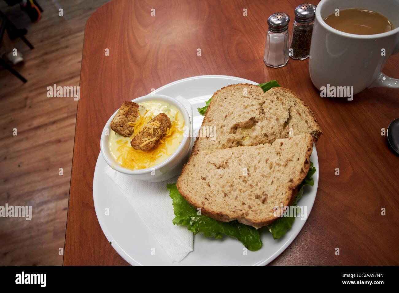 egg salad sandwich and soup in a restaurant in usa Stock Photo