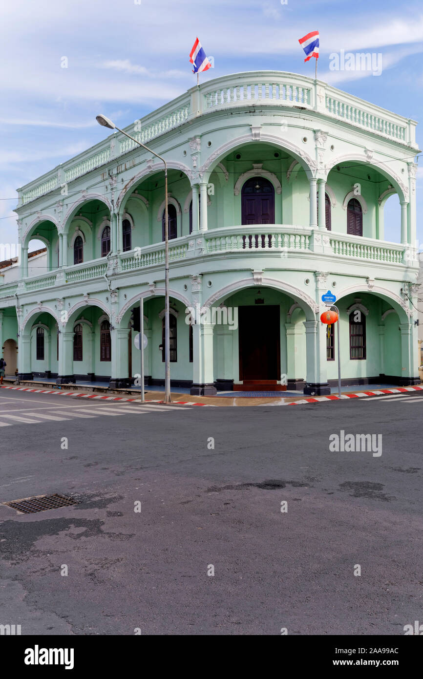 Restored Sino-Portuguese Commercial Building, Phuket Town, Thailand Stock Photo