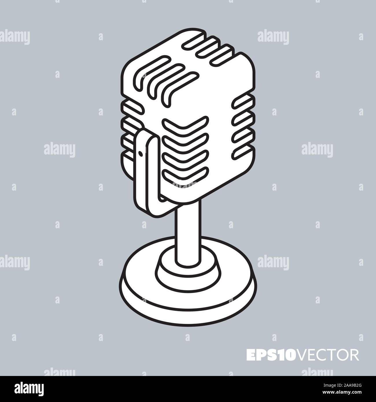 Retro studio microphone icon, outline symbol. Broadcasting, media and communication concept vector illustration. Stock Vector