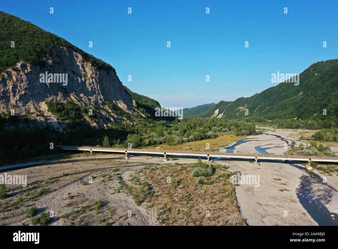 The area of the Triassic Gypsum extends for about 10 km along the upper valley of the Secchia river between the Castelnovo ne' Monti and Villa Minozzo Stock Photo