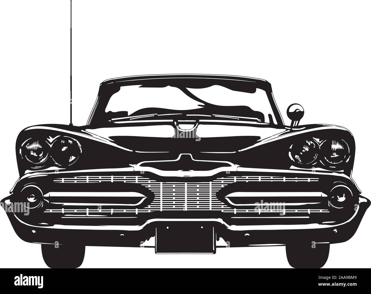 Frontal view of a vintage american car, late 1950s, silhouette vector illustration Stock Vector