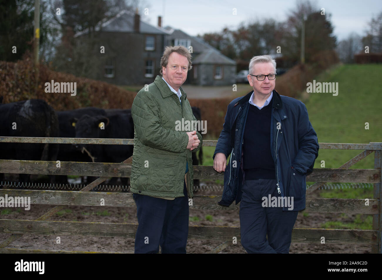 EMBARGOED UNTIL 17:30 TODAY (20TH NOVEMBER 2019) Glasgow, UK. 20th Nov, 2019. Pictured: (L-R) Alister Jack MP - Secretary of State for Scotland; Michael Gove MP - Chancellor of the Duchy of Lancaster. Mr Gove is seen campaigning in Scotland to secure the tory vote for the General Election on the 12th December. Credit: Colin Fisher/Alamy Live News Stock Photo