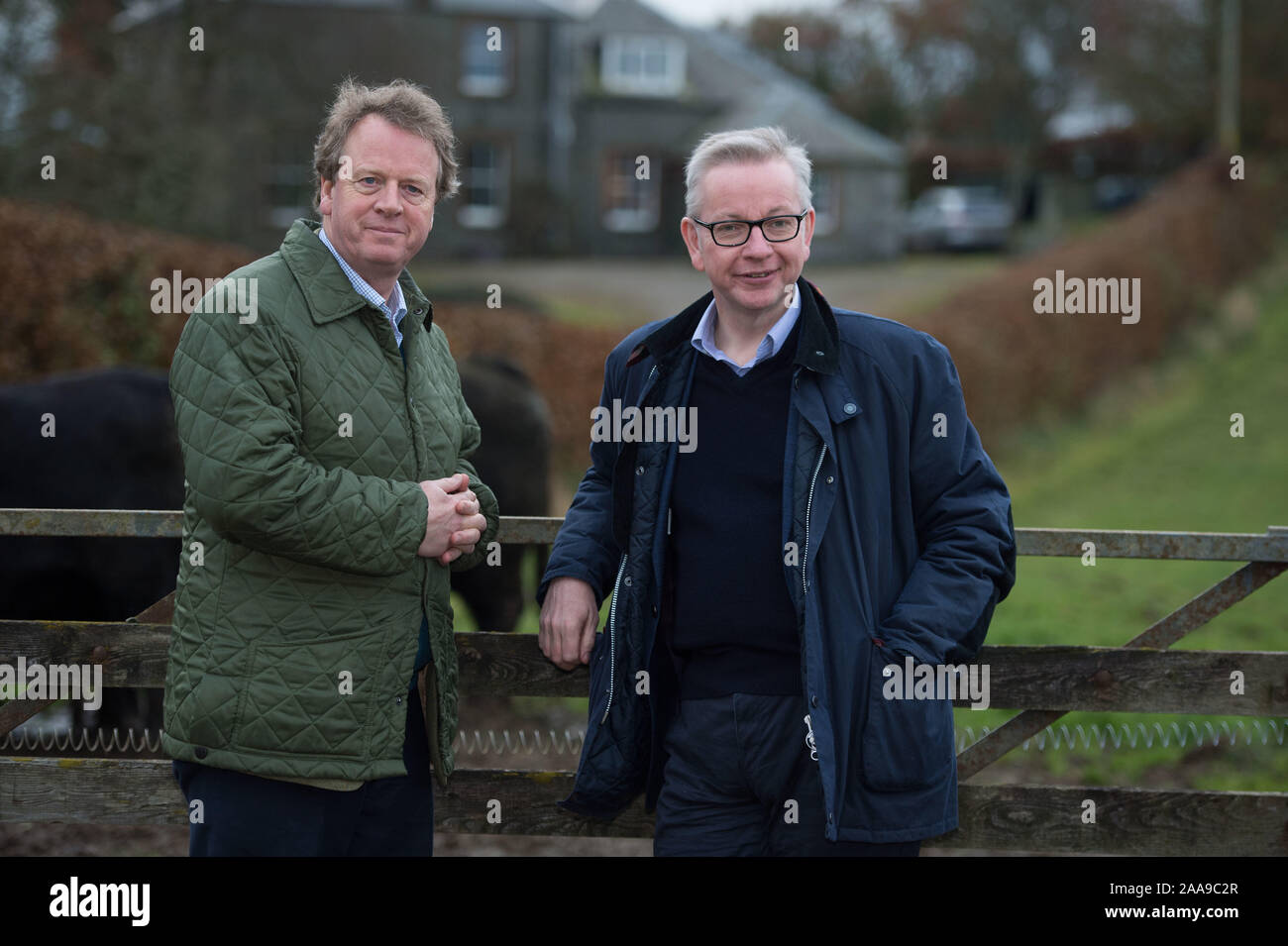 EMBARGOED UNTIL 17:30 TODAY (20TH NOVEMBER 2019) Glasgow, UK. 20th Nov, 2019. Pictured: (L-R) Alister Jack MP - Secretary of State for Scotland; Michael Gove MP - Chancellor of the Duchy of Lancaster. Mr Gove is seen campaigning in Scotland to secure the tory vote for the General Election on the 12th December. Credit: Colin Fisher/Alamy Live News Stock Photo