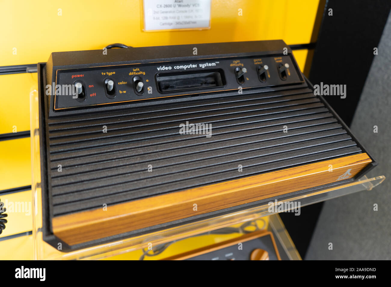 An Atari 2600 video games console, a retro games console produced in 1982 and sold throughout the 80's Stock Photo