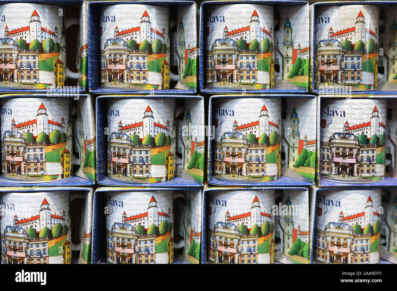 BRATISLAVA, SLOVAKIA SEPTEMBER 01, 2019 Rows of cups with word