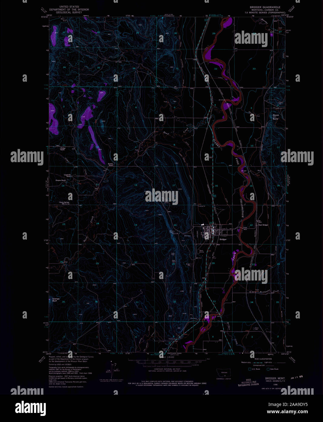 USGS TOPO Map Montana MT Bridger 262658 1956 24000 Inverted Restoration