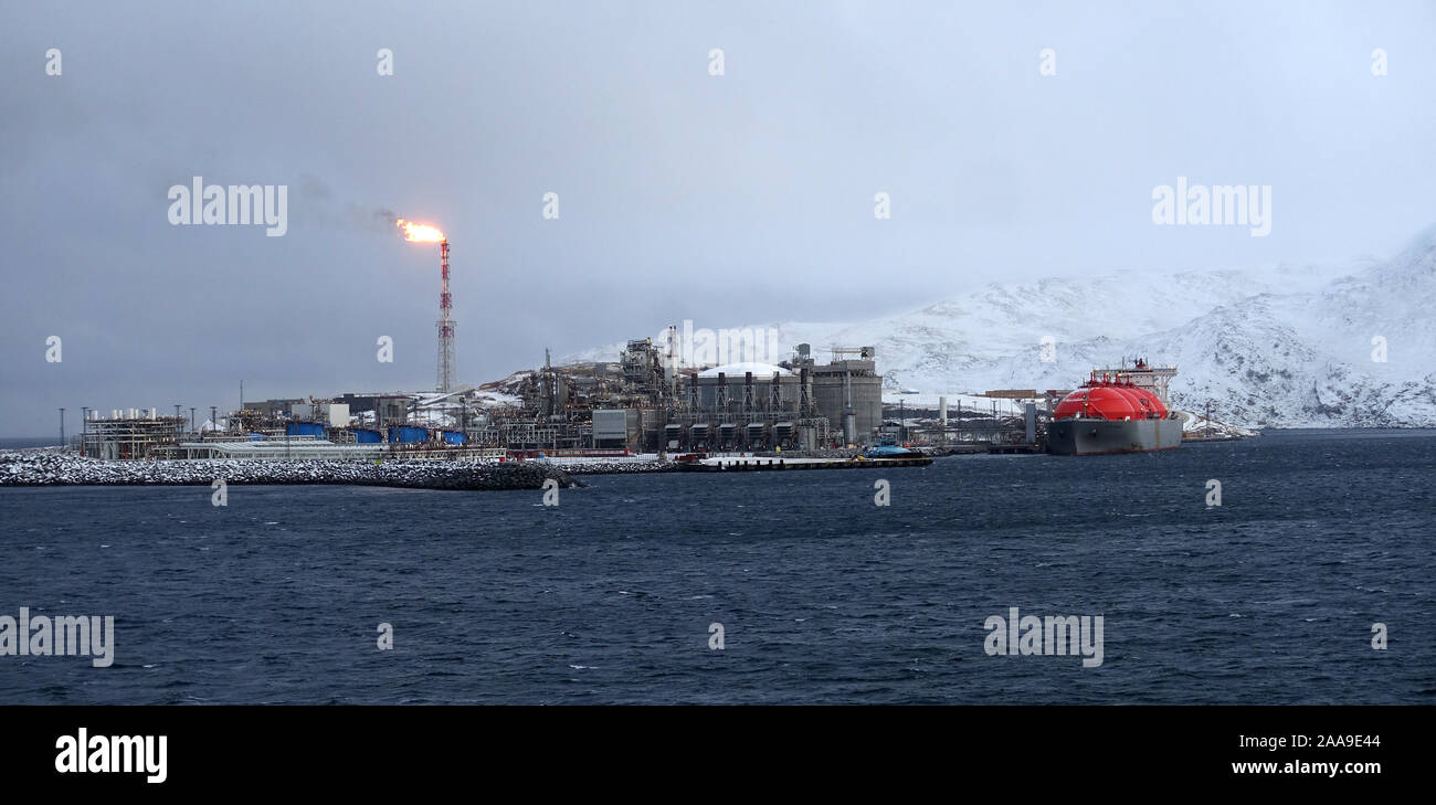 Oil rig Melkoya Island, Hammerfest, Norway Stock Photo