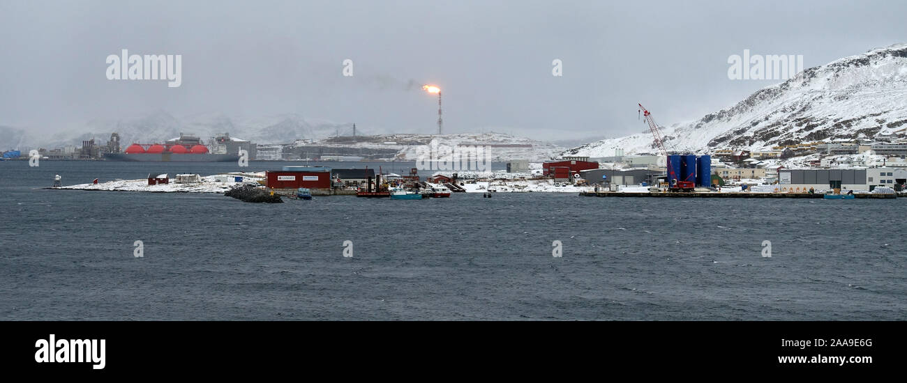 Oil rig Melkoya Island, Hammerfest, Norway Stock Photo