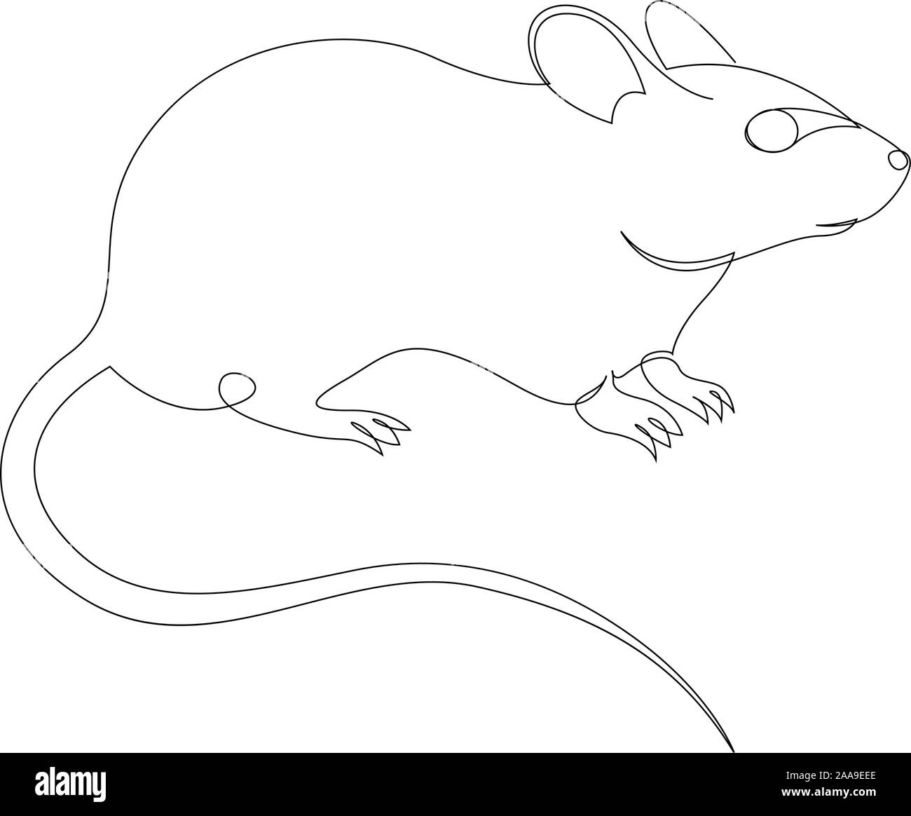 Continuous one line drawing of rat or mouse. Vector Stock Vector