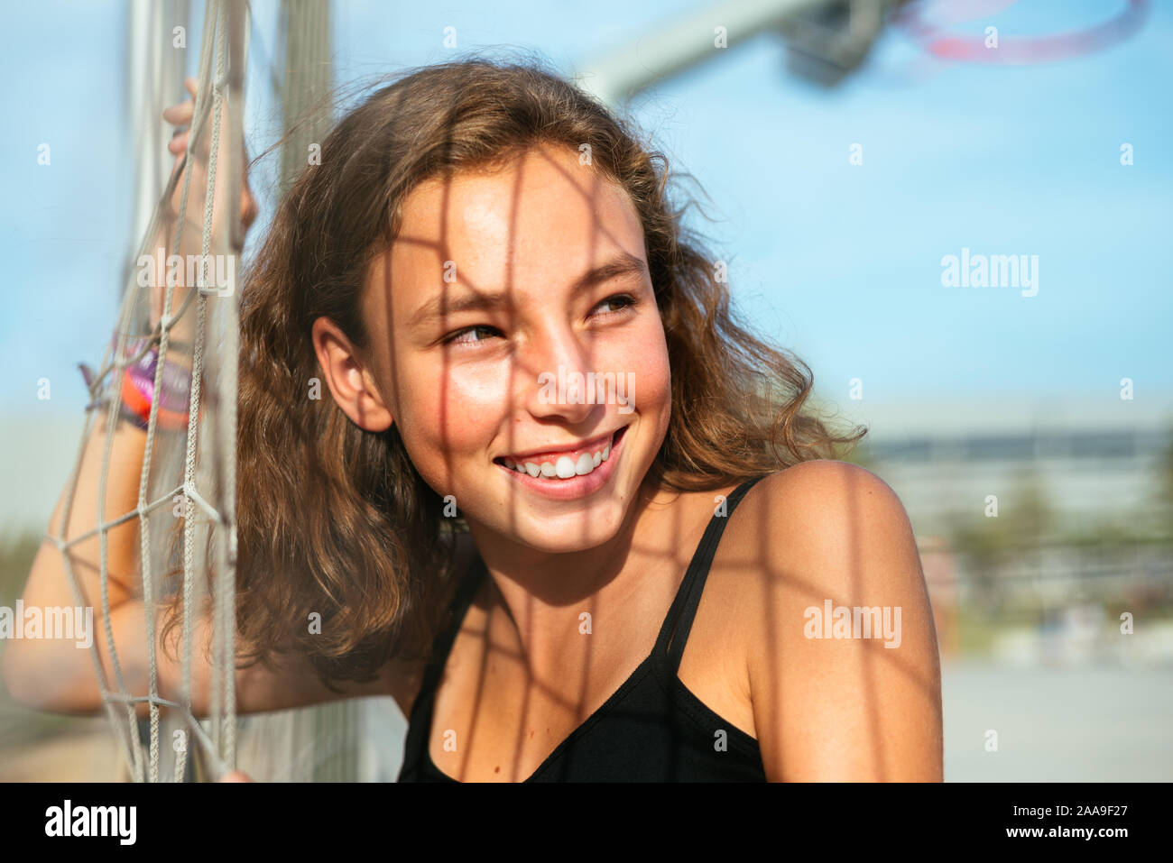 Portrait of teenage girl at park Stock Photo