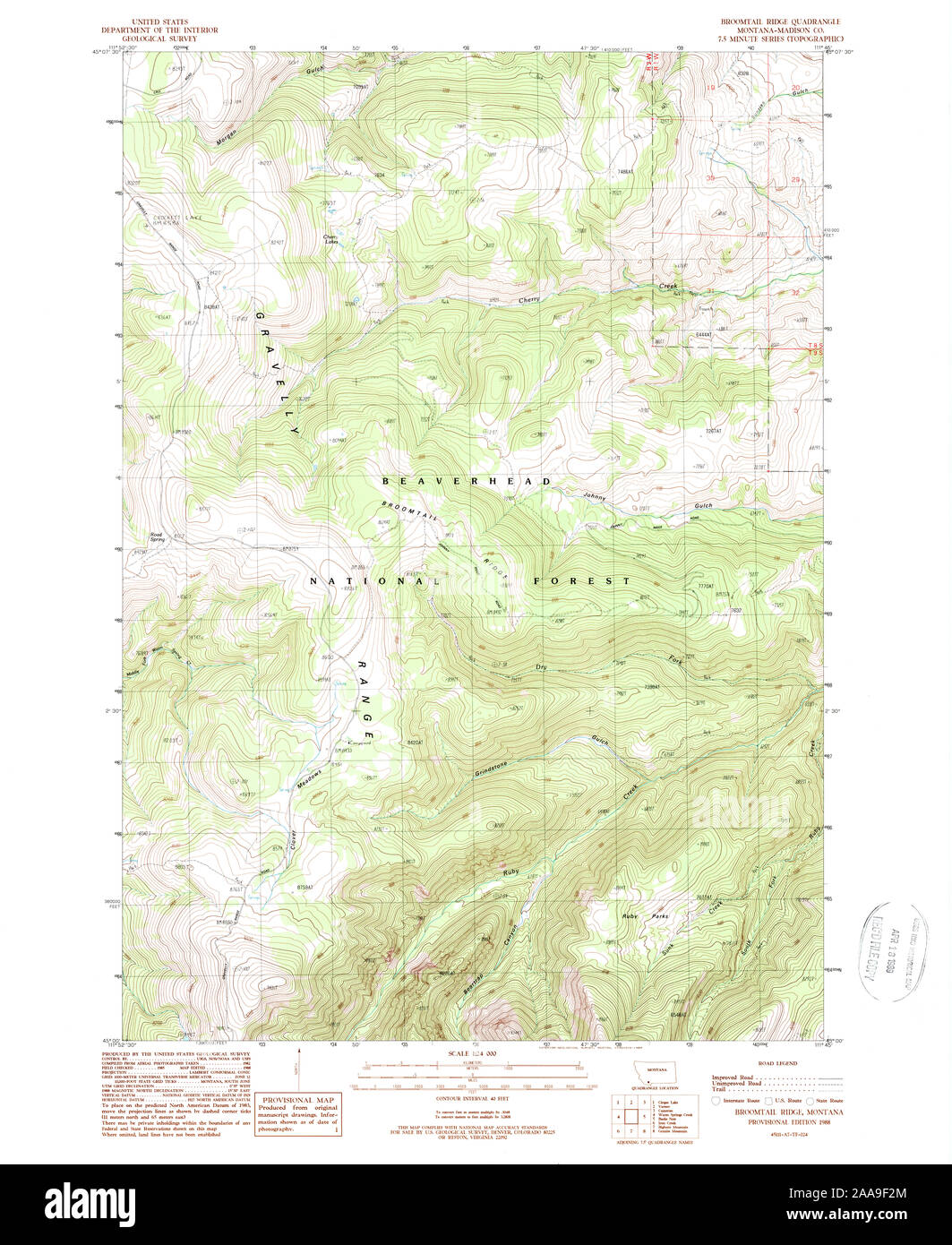 USGS TOPO Map Montana MT Broomtail Ridge 262676 1988 24000 Restoration ...
