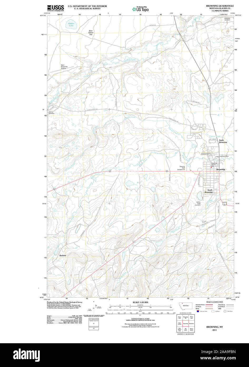 USGS TOPO Map Montana MT Browning 20110617 TM Restoration Stock Photo