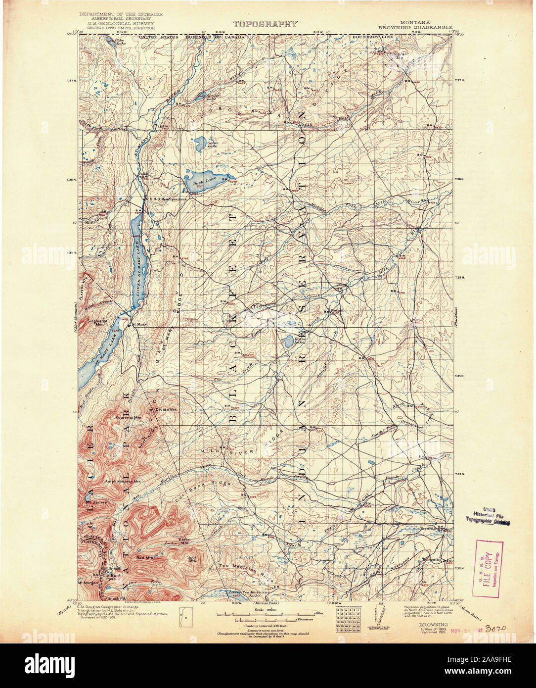 USGS TOPO Map Montana MT Browning 268506 1903 125000 Restoration Stock Photo