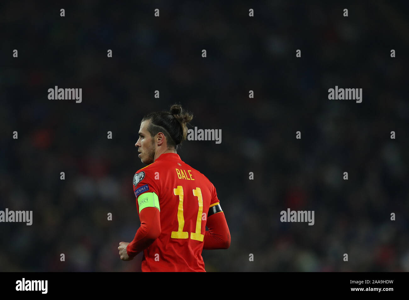 Gareth Bale of Wales in action. UEFA Euro 2020 qualifier group E match, Wales v Hungary at the Cardiff city Stadium in Cardiff , South Wales on Tuesday 19th November 2019. pic by Andrew Orchard/Andrew Orchard sports photography/Alamy live News EDITORIAL USE ONLY Stock Photo