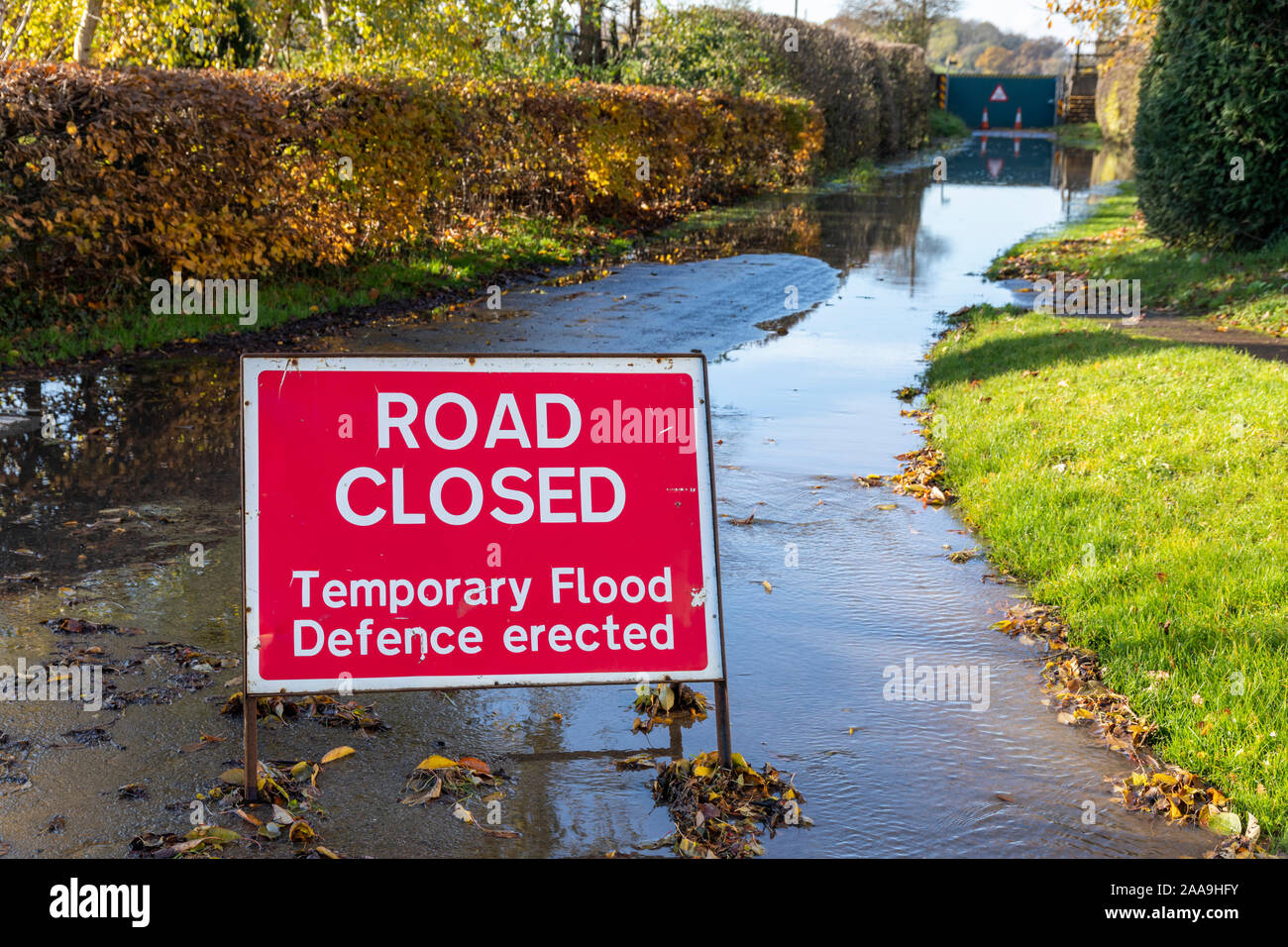 A flood gate in the Severn Vale holding back the River Severn at Deerhurst, Gloucestershire UK on 18/11/2019 Stock Photo