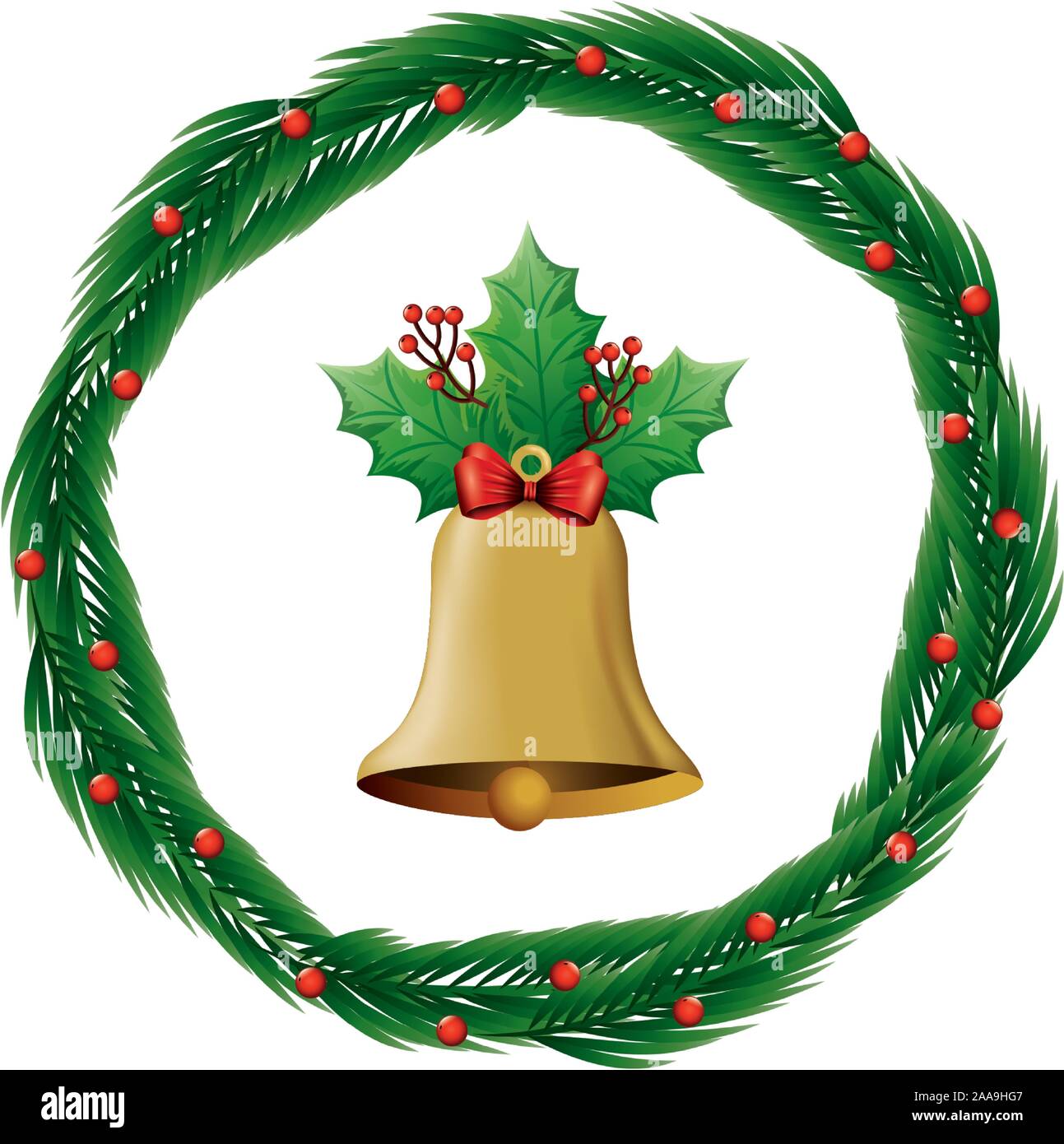 bell christmas in wreath decoration isolated icon Stock Vector Image ...