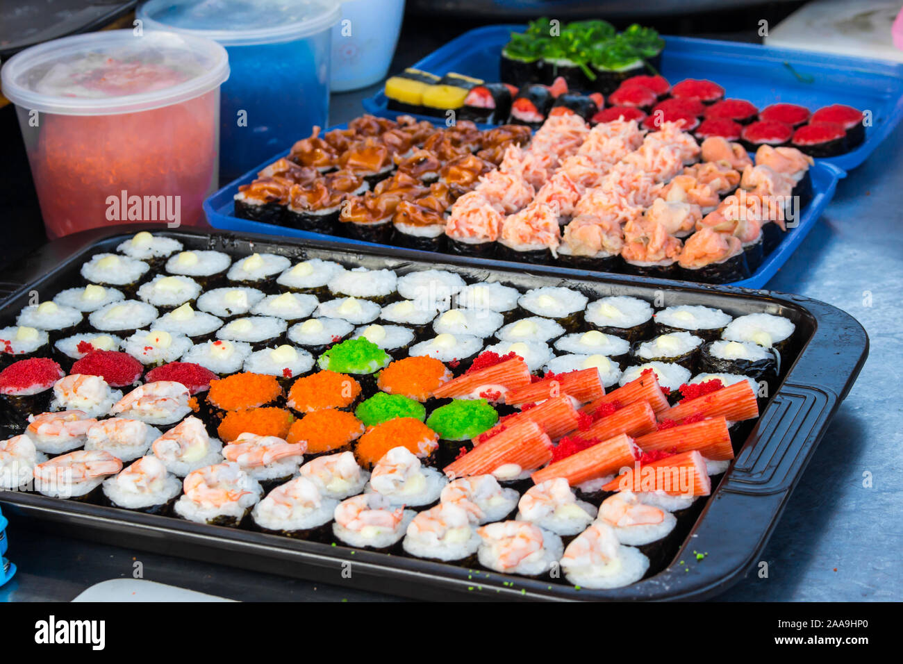 Sushi in a sushi shop at the market Stock Photo - Alamy