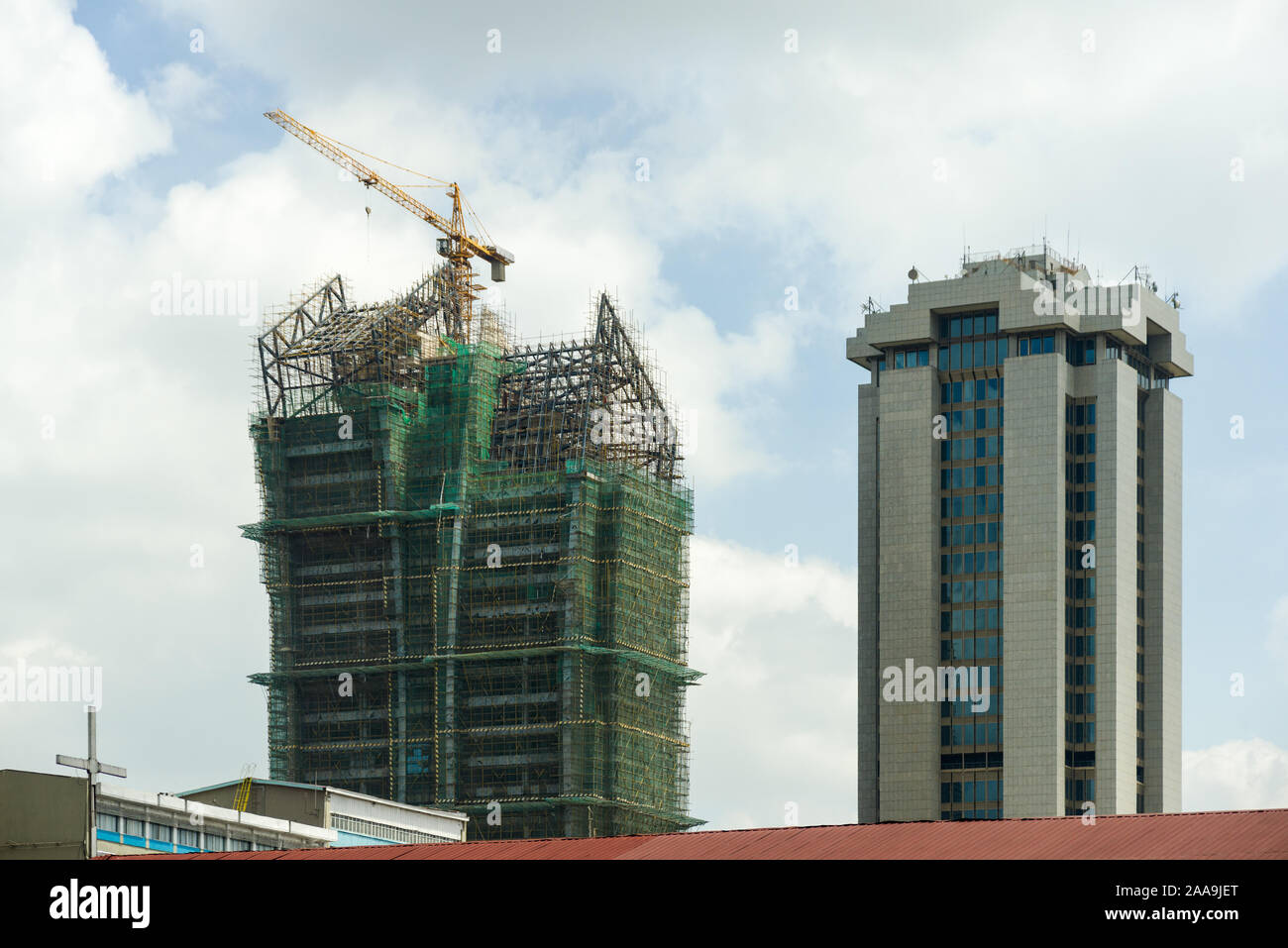 Central Bank of Kenya CBK Pension House building under construction, Nairobi, Kenya Stock Photo