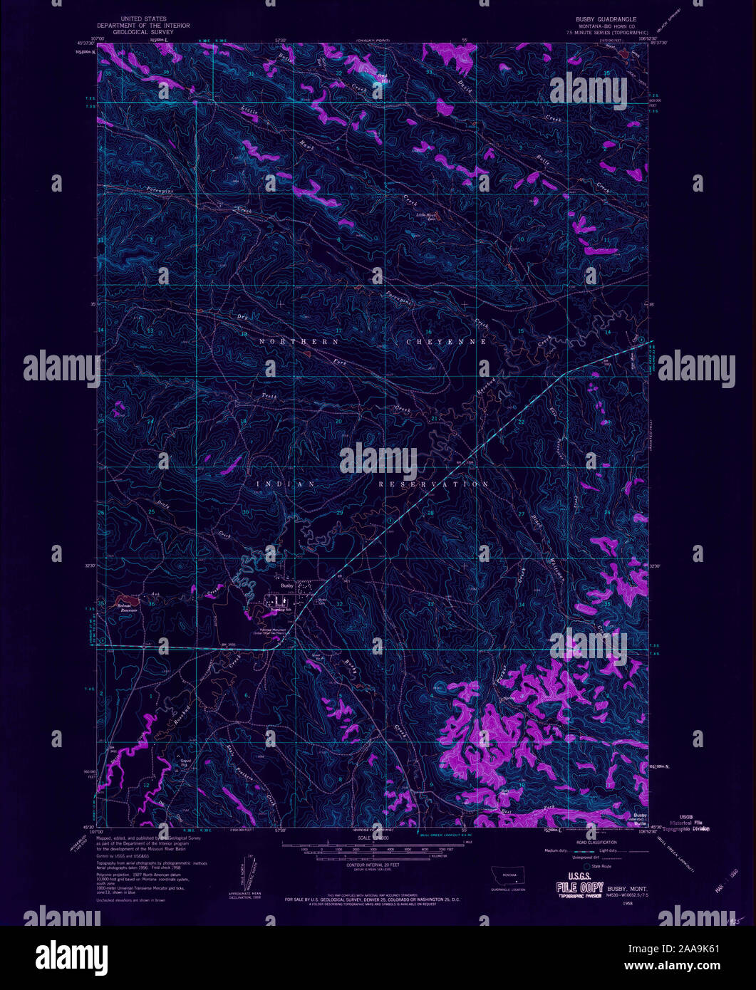 USGS TOPO Map Montana MT Busby 262755 1958 24000 Inverted Restoration