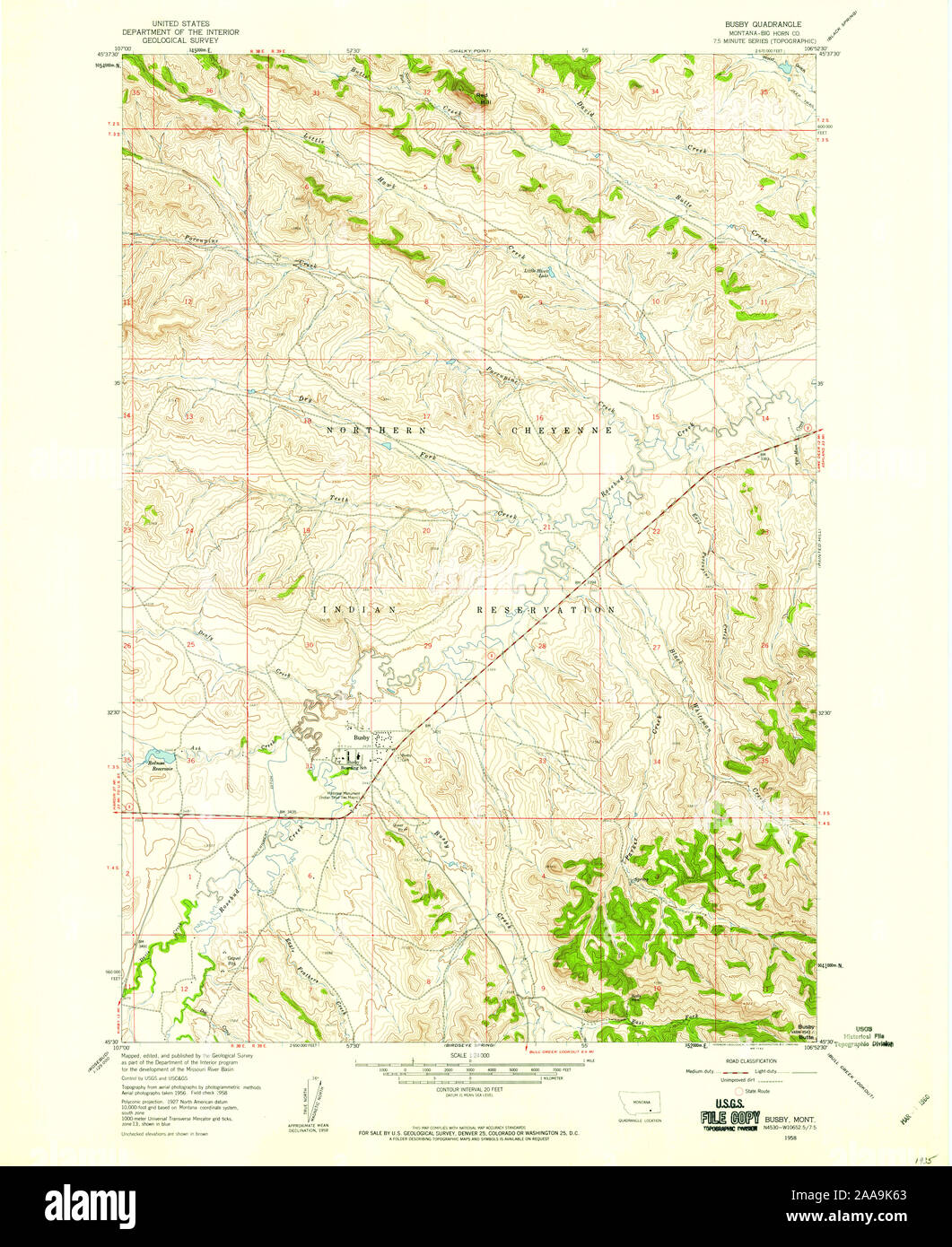 USGS TOPO Map Montana MT Busby 262755 1958 24000 Restoration Stock