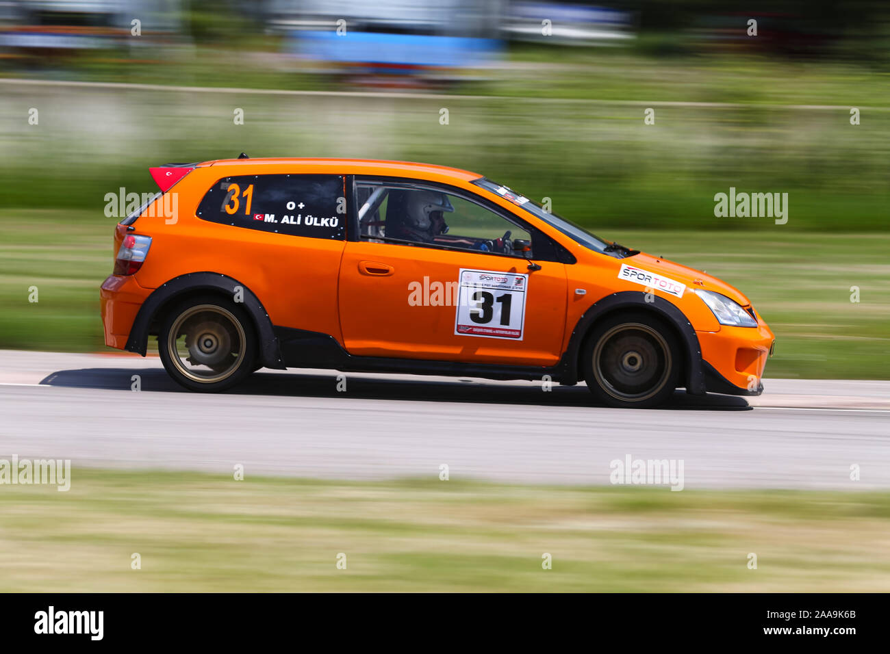 KOCAELI, TURKEY - JULY 28, 2019: Muhammed Ali Ulku drives Honda Civic Type-R during Turkish Touring Car Championships. Stock Photo