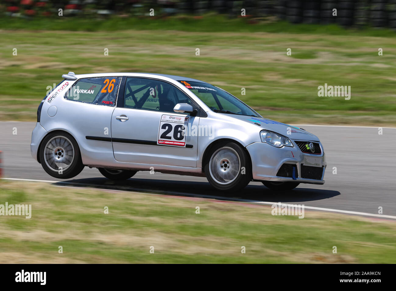 KOCAELI, TURKEY - JULY 28, 2019: Furkan Topal drives VW Polo TDI during Turkish Touring Car Championships. Stock Photo