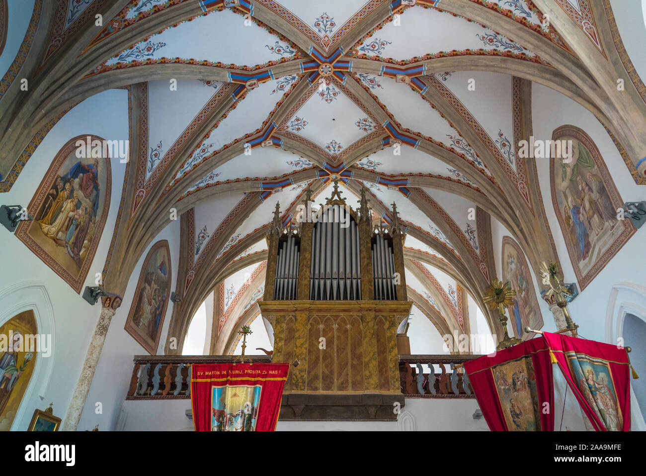 Interior architecture of the Church of St. Mary of the Snows in Solcava, Slovenia, Europe. Stock Photo