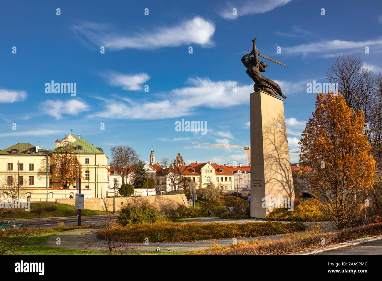 Warszawska Nike - The Monument to the Heroes of Warsaw - Nike, city landmarks, rebuild old town. Warszawa / Poland Stock Photo